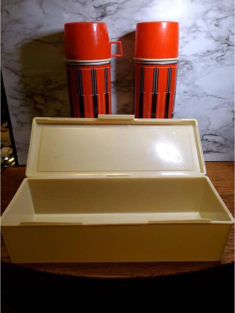 Vintage Aladdin Red Plaid Picnic Set, Thermos bottles Lunchbox tote Bag